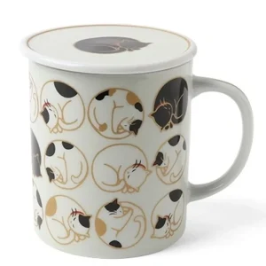 MIYA Company Cups/Mugs | Sleepy Cat 8 Oz. Lidded Mug - White