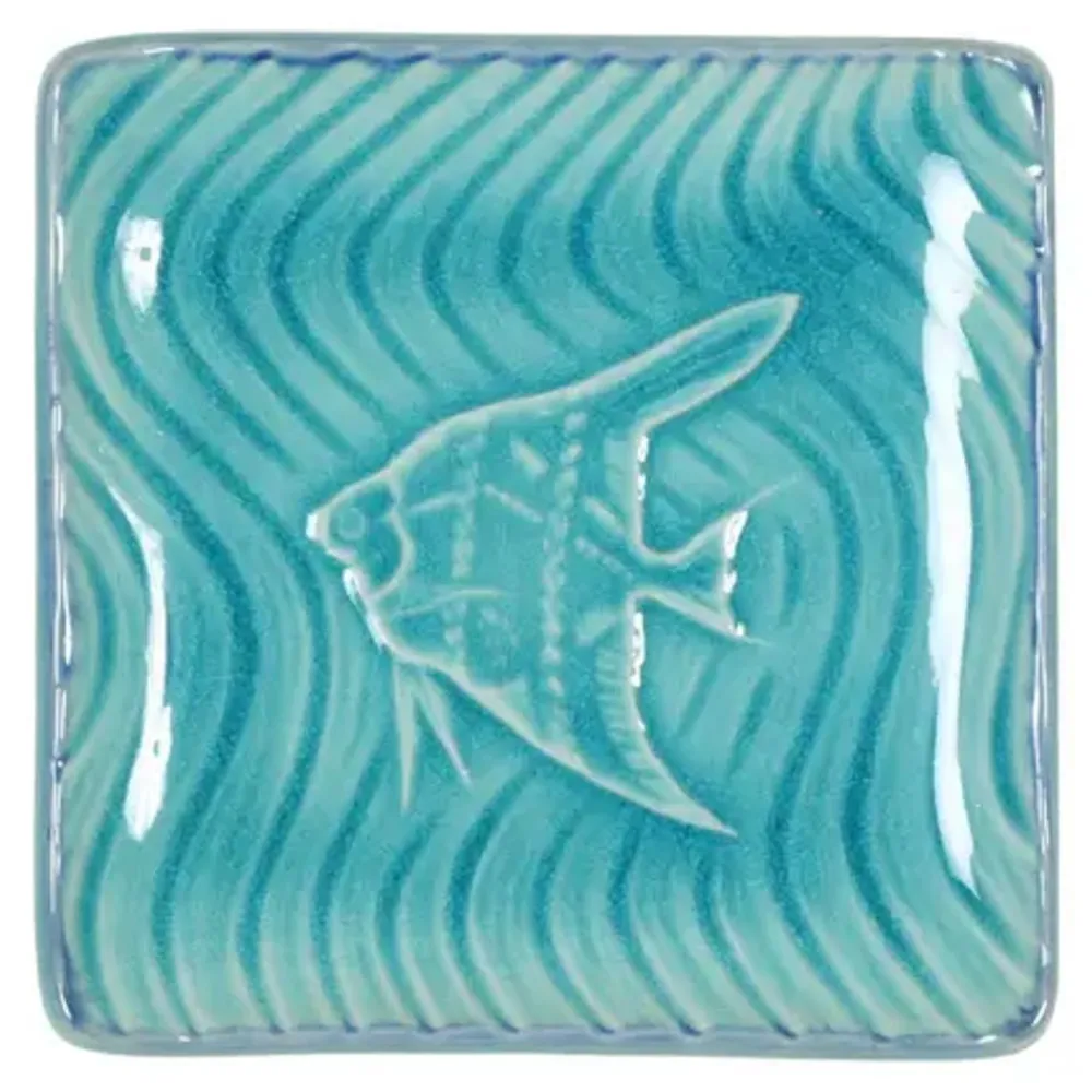 turquoise_blue_fish__sq_plate_0.webp MIYA Company Fish | Turquoise Blue Fish 4.5" Sq. Plate